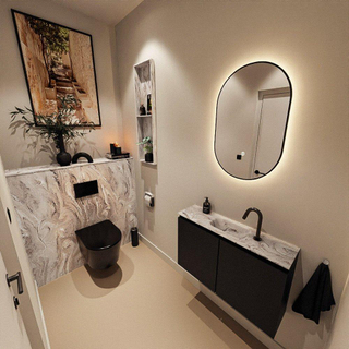 MONDIAZ TURE-DLUX Meuble toilette - 80cm - Urban - EDEN - vasque Glace - position centrale - 1 trou de robinet