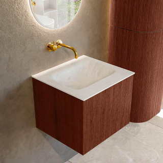 Ensemble de meuble de salle de bain Mondiaz KURVE-DLUX - 50x46x40cm - 1 tiroir - lavabo en solid surface - milieu - sans trou de robinet - Ruby