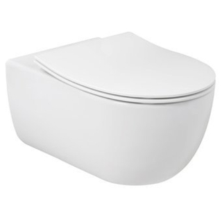 Plieger kansas WC suspendu avec chasse d'eau profonde 36x54,5cm comprenant un siège de toilette mince à fermeture souple et un dispositif de levage, blanc brillant.