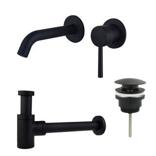 FugaFlow Eccelente Sobrado Slim Slim Kit mitigeur lavabo - robinet encastrable - bonde clic clac - siphon design bas - Noir mat
