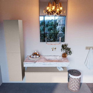 Mondiaz ALAN-DLUX Ensemble de meuble - 110cm - meuble Linen mat - 1 tiroir - Lavabo Cloud Glace suspendu - vasque Droite - 0 trous de robinet
