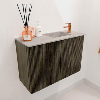 Mondiaz JOYA-DLUX Meuble de salle de bains 60cm - couleur Shadow - Lavabo FAYE position Droite 1 trou de robinet couleur Glace