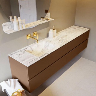 Mondiaz VICA-DLUX ensemble de meuble de salle de bain - 200cm - meuble sous-vasque repos - 4 tiroirs - lavabo encastré cloud gauche - sans trous de robinet - version haute de 60cm - glace