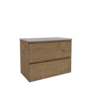 Saniclass Holz Pure Badkamermeubelset - 80x45x60cm - 2 lades - 1 wasbak - zonder kraangaten - overloop - Eiken natural