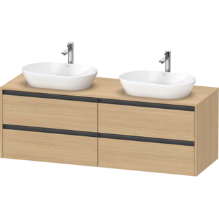 Duravit ketho meuble sous 2 lavabos avec plaque console et 4 tiroirs pour double lavabo 160x55x56.8cm avec poignées anthracite chêne naturel mat
