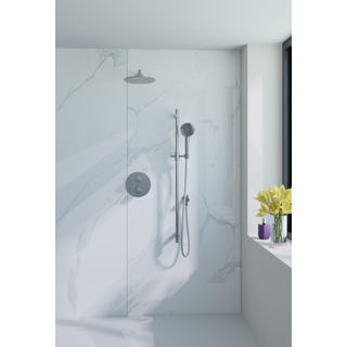 FugaFlow Eccelente Acces Ensemble de douche de pluie encastré - rond - thermostatique - bras mural - barre coulissante - pomme de tête 25cm - douchette ronde - flexible de douche lisse - chrome