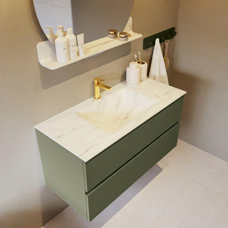 Mondiaz VICA-DLUX ensemble de meuble de salle de bain - 100cm - meuble sous-vasque armée - 2 tiroirs - lavabo encastré nuage milieu - 1 trou de robinet - miroir modèle spot - version XL 60cm haut - opalo