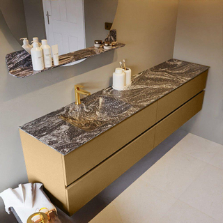 Mondiaz VICA-DLUX ensemble de meuble de salle de bain - 200cm - meuble sous-vasque oro - 4 tiroirs - lavabo encastrée cloud gauche - 1 trou de robinet - version haute de 60cm - lave