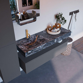 Mondiaz ALAN-DLUX Ensemble de meuble - 130cm - meuble Plata mat - 1 tiroir - Lavabo Cloud Lava suspendu - vasque Gauche - 1 trou de robinet