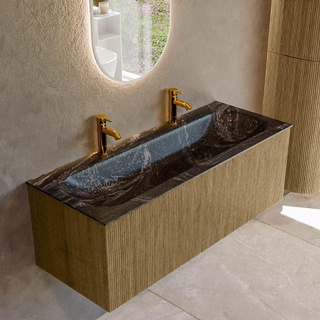 Mondiaz KURVE-DLUX Ensemble de meuble salle de bain - 120x46x40cm - 1 tiroir - lavabo en solid surface - centre - 2 trous de robinet - Dusk