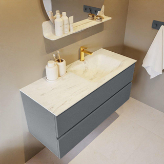 Mondiaz VICA-DLUX ensemble de meuble de salle de bain - 110cm - meuble sous-vasque plata - 2 tiroirs - lavabo encastré cloud droite - 1 trou de robinet - version haute de 60cm - opalo