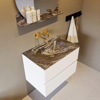 Mondiaz VICA-DLUX ensemble de meuble de salle de bain - 70cm - meuble sous lavabo talc - 2 tiroirs - lavabo encastré cloud milieu - sans trous de robinet - miroir modèle spot - version XL 60cm haut - lave