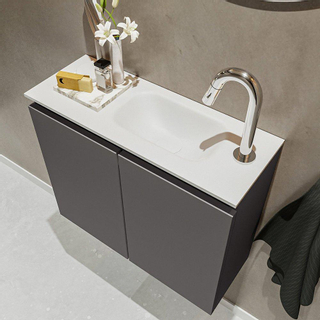 Mondiaz TURE Meuble lave-mains 60x23x50cm 1 trou de robinet 2 portes Dark grey mat Lavabo Eden Droite Solid Surface Blanc