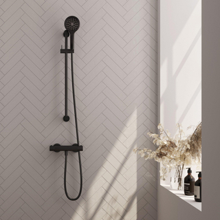 BRAUER Stripe Opbouw Douche Thermostaatkraan - SET 02 - glijstang - 3-standen handdouche - doucheslang - mat zwart
