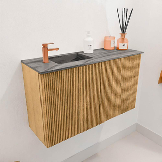 Mondiaz JOYA-DLUX 70cm toiletmeubel - kleur Oak - Wastafel FAYE positie Links 1 kraangat kleur Sombra.