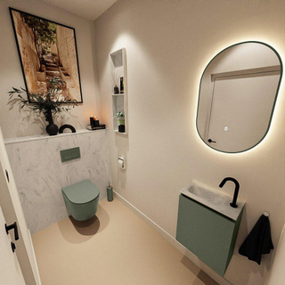 MONDIAZ TURE-DLUX Meuble toilette - 40cm - Army - EDEN - vasque Opalo - position gauche - 1 trou de robinet