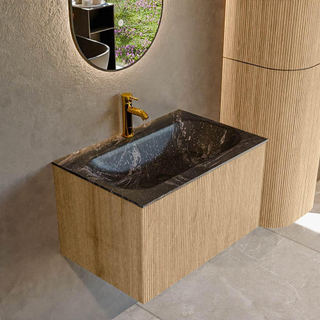 MONDIAZ KURVE-DLUX 70cm Meuble salle de bain - couleur Oak - 1 tiroir - vasque BIG SMALL centre - 1 trou de robinet - couleur Lava