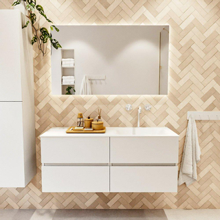 Mondiaz VICA ensemble de meuble de salle de bain - 120cm - meuble sous lavabo talc - 4 tiroirs - lavabo cloud droite - 1 trou de robinet - version haute de 60cm - talc