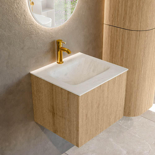 MONDIAZ KURVE-DLUX 50cm Meuble salle de bain - couleur Oak - 1 tiroir - vasque GRUNNE centre - 1 trou de robinet - couleur Opalo