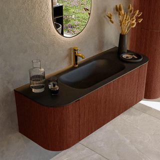 Mondiaz KURVE Badkamermeubelset - 130x46x40cm - 1 lade - 2 deuren - wastafel solid surface - midden - 1 kraangat - Ruby