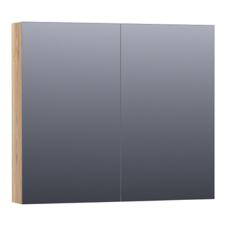 Saniclass Plain Spiegelkast - 80x70x15cm - 2 links/rechtsdraaiende spiegeldeuren - hout - Vintage oak