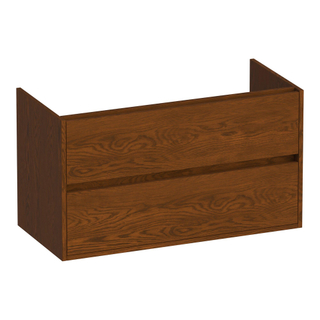BRAUER Adore wastafelonderkast - 100x46x55cm - 2 softclose lades - greeploos - 1 sifon uitsparing - massief eiken - lamellen eiken bruin
