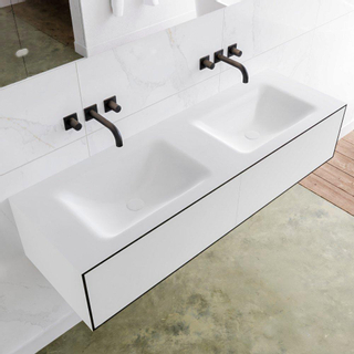 Mondiaz Lagom Meuble avec 2 tiroirs 140x30x45cm vasque double Cloud sans trous de robinet Solid Surface Urban