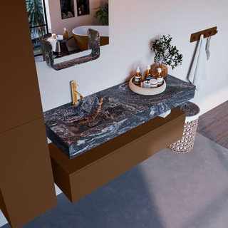 Mondiaz ALAN-DLUX Ensemble de meuble - 130cm - meuble Rust mat - 1 tiroir - Lavabo Cloud Lava suspendu - vasque Gauche - 1 trou de robinet