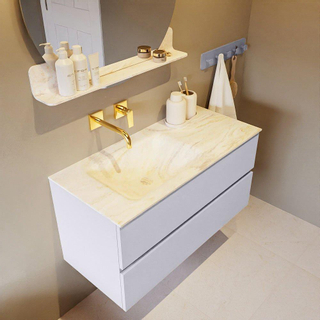 Mondiaz VICA-DLUX ensemble de meuble de salle de bain - 100cm - meuble sous-vasque cale - 2 tiroirs - lavabo encastré cloud gauche - sans trous de robinet - version haute de 60cm - ostra