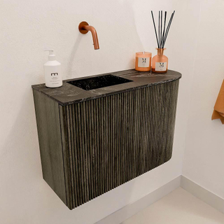 Mondiaz JOYA-DLUX 61.6cm toiletmeubel - ronding rechts kleur Shadow - Wastafel FAYE positie Links Zonder kraangat kleur Lava.