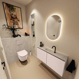 MONDIAZ TURE-DLUX Meuble toilette - 100cm - Rosee - EDEN - vasque Opalo - position centrale - 1 trou de robinet