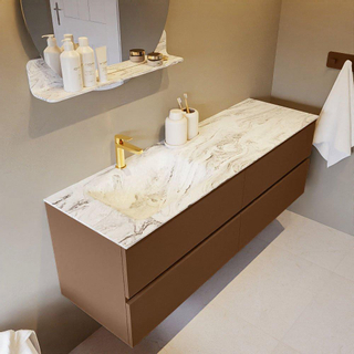 Mondiaz VICA-DLUX Ensemble de meuble de salle de bain - 150cm - meuble sous-vasque reposant - 4 tiroirs - lavabo encastrée cloud gauche - 1 trou de robinet - version haute de 60cm - glace