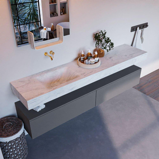 Mondiaz ALAN-DLUX Ensemble de meuble - 200cm - meuble Plata mat - 2 tiroirs - Lavabo Cloud Opalo suspendu - vasque Gauche - 0 trous de robinet