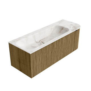 Mondiaz KURVE-DLUX Badkamermeubelset - 125x46x40cm - 1 lade - 1 deur - wastafel solid surface - links - 1 kraangat - Dusk
