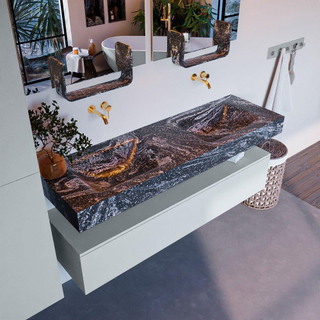 Mondiaz ALAN-DLUX Ensemble de meuble - 150cm - meuble Clay mat - 1 tiroir - Lavabo Cloud Lava suspendu - vasque Gauche et droite - 0 trous de robinet