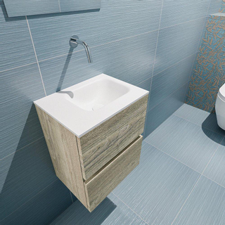 MONDIAZ ADA Toiletmeubel - 40x30x50cm - 0 kraangaten - 2 lades - light brown grey mat - wasbak rechts - Solid surface - Wit