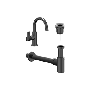 IVY Fonteinset - opbouw - draaibare uitloop - always open plug - Noir chrome PVD