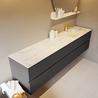 Mondiaz VICA-DLUX ensemble de meuble de salle de bain - 200cm - meuble sous-vasque gris foncé - 4 tiroirs - lavabo encastré cloud droite - 1 trou de robinet - version haute de 60cm - ostra