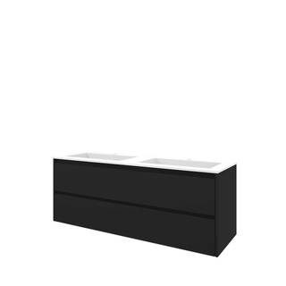 Proline elegant ensemble de meubles de salle de bains 140x46x54cm meuble symétrique noir mat avec 2 trous pour robinets polystone blanc mat