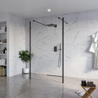 FugaFlow Eccelente Vetro Vrijstaande inloopdouche badkamer - 120x200cm - Helder - antikalk - 8mm veiligheidsglas - 2 zijwanden 40cm - met wandarmen en hoekprofielen - Zwart mat -