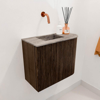 Mondiaz JOYA-DLUX Meuble de toilette 51,6cm - arrondi droit couleur Noyer - Lavabo FAYE position Gauche Sans trou de robinet couleur Oza.