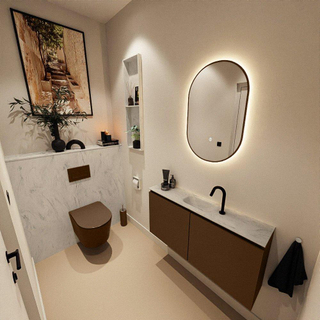MONDIAZ TURE-DLUX Meuble toilette - 100cm - Rust - EDEN - vasque Opalo - position centrale - 1 trou de robinet