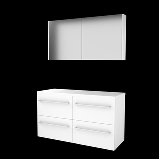 Basic-Line Comfort 46 ensemble de meubles de salle de bain 120x46cm avec poignées 4 tiroirs lavabo plan de toilette armoire de toilette mdf laqué blanc glacier