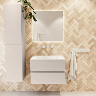 Mondiaz VICA ensemble de meuble de salle de bain - 70cm - meuble sous-vasque lin - 2 tiroirs - lavabo nuage milieu - sans trous de robinet - version haute de 60cm - talc