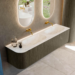 Mondiaz KURVE-DLUX Badkamermeubelset - 175x46x40cm - 2 lade - 1 deur - wastafel solid surface - dubbel / rechts - zonder kraangat - Shadow