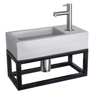 Differnz Ravo kit lave-mains - 38.5x18.5x25cm - Rectangulaire - 1 trou de robinet - Robinet chromé mat droit - avec cadre noir - béton gris clair