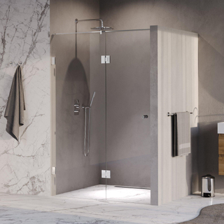 BRAUER Void Carving Porte de niche - 2 pièces - 130x200cm - porte battante 60cm sur verre - revêtement verre - réversible - verre clair - Chrome