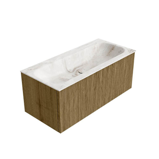 Mondiaz KURVE-DLUX Badkamermeubelset - 100x46x40cm - 1 lade - wastafel solid surface - midden - 1 kraangat - Dusk