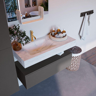 Mondiaz ALAN-DLUX Ensemble de meuble - 100cm - meuble Dark grey mat - 1 tiroir - Lavabo Cloud Opalo suspendu - vasque Gauche - 1 trou de robinet