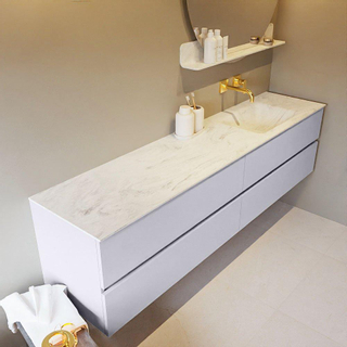 Mondiaz VICA-DLUX ensemble de meuble de salle de bain - 200cm - meuble sous-vasque cale - 4 tiroirs - lavabo encastré cloud droite - sans trous de robinet - version haute de 60cm - opalo